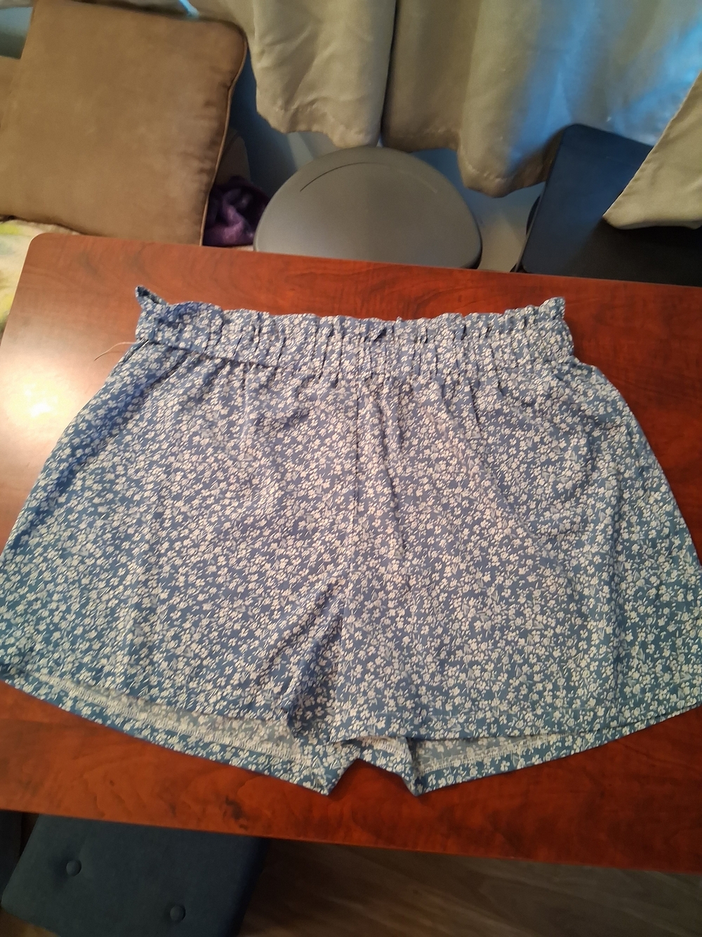 SHEIN Blue High-Waist Floral Paperbag Shorts
